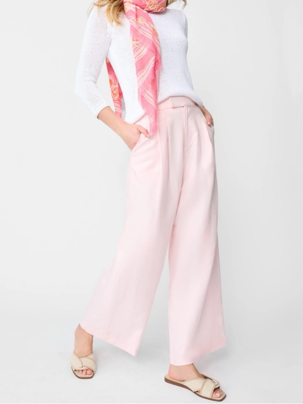 🆕 J. McLaughlin Amal Pale Pink Wide-Leg High-Waist Trousers